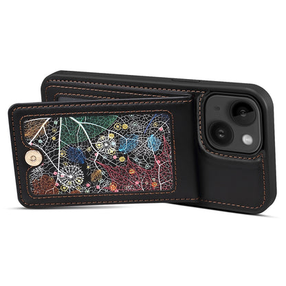 For iPhone 14 / 13 Cell Phone Case Card Holder Kickstand Leather Coated TPU Cover with Shoulder Strap
