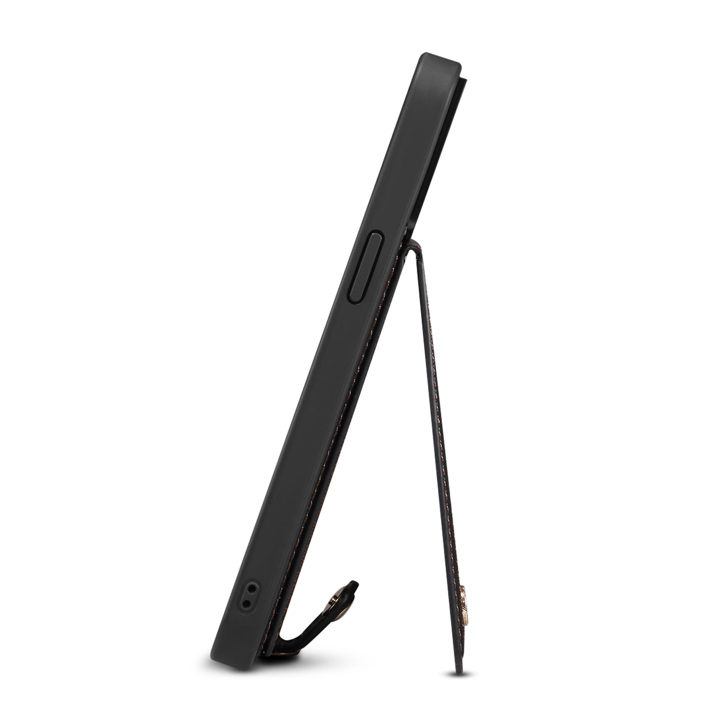 For iPhone 14 / 13 Cell Phone Case Card Holder Kickstand Leather Coated TPU Cover with Shoulder Strap