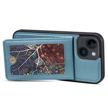 For iPhone 14 / 13 Cell Phone Case Card Holder Kickstand Leather Coated TPU Cover with Shoulder Strap