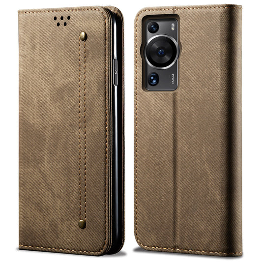 For Huawei P60 Pro / P60 Cell Phone Case PU Leather Jeans Cloth Texture Wallet Stand Phone Cover