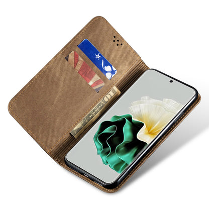 For Huawei P60 Pro / P60 Cell Phone Case PU Leather Jeans Cloth Texture Wallet Stand Phone Cover