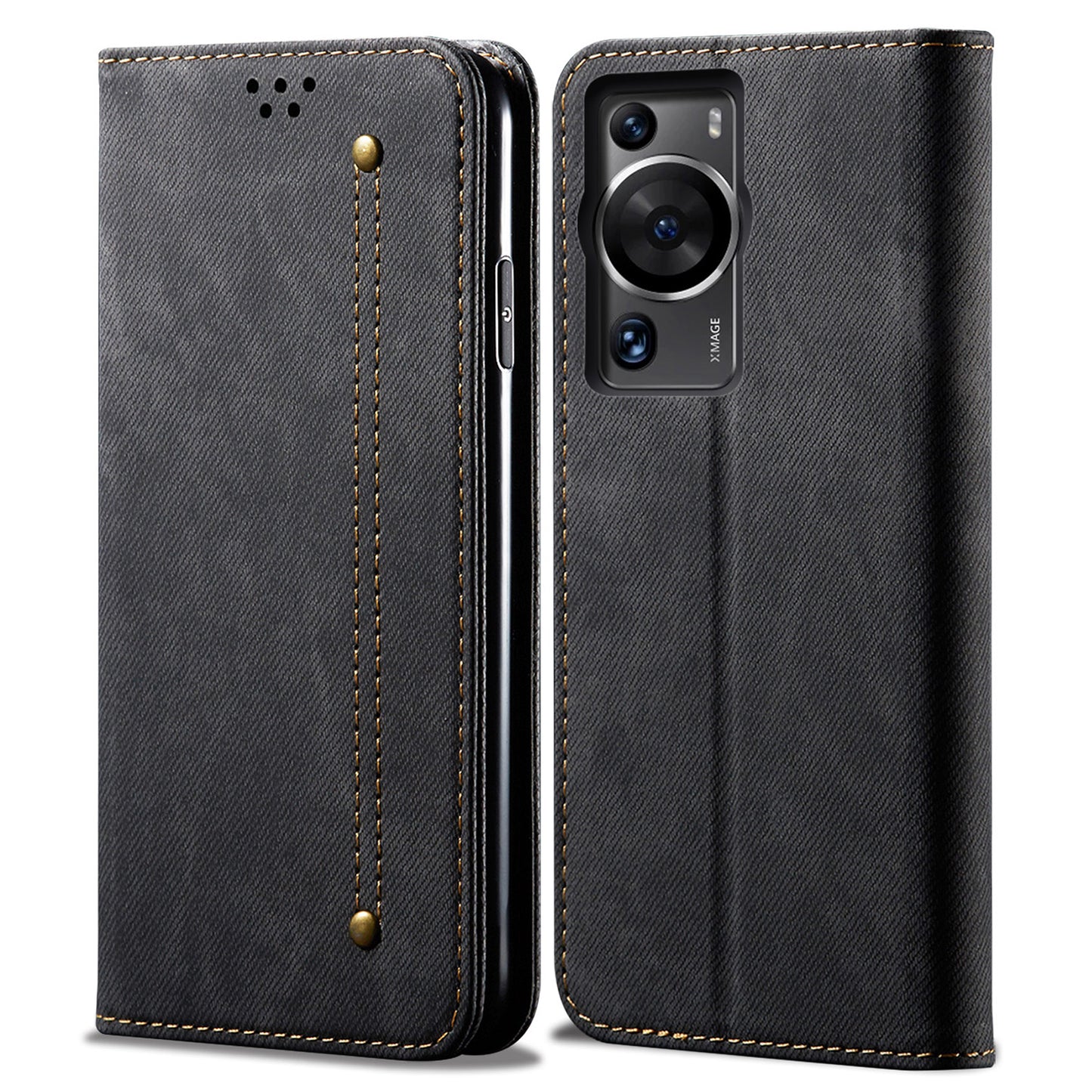 For Huawei P60 Pro / P60 Cell Phone Case PU Leather Jeans Cloth Texture Wallet Stand Phone Cover