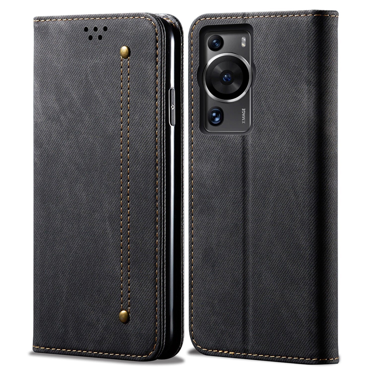 For Huawei P60 Pro / P60 Cell Phone Case PU Leather Jeans Cloth Texture Wallet Stand Phone Cover