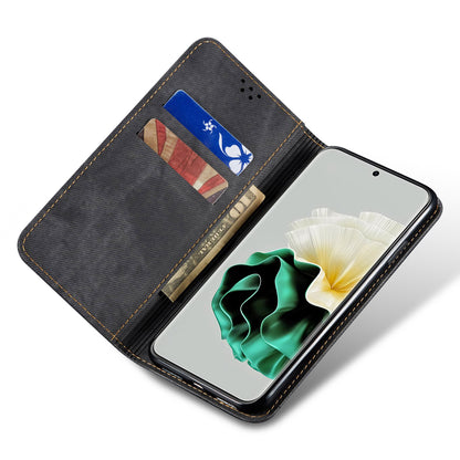 For Huawei P60 Pro / P60 Cell Phone Case PU Leather Jeans Cloth Texture Wallet Stand Phone Cover