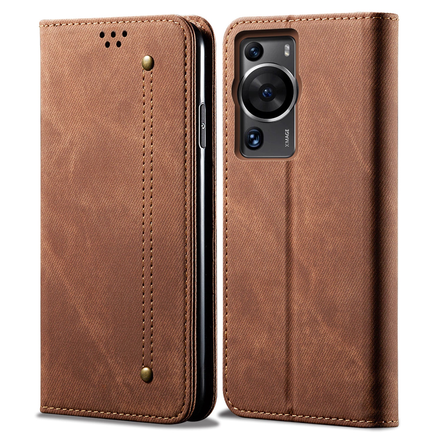For Huawei P60 Pro / P60 Cell Phone Case PU Leather Jeans Cloth Texture Wallet Stand Phone Cover