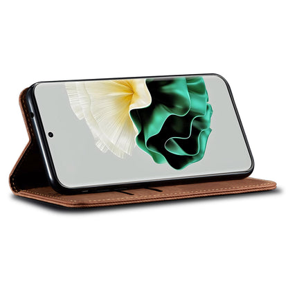 For Huawei P60 Pro / P60 Cell Phone Case PU Leather Jeans Cloth Texture Wallet Stand Phone Cover