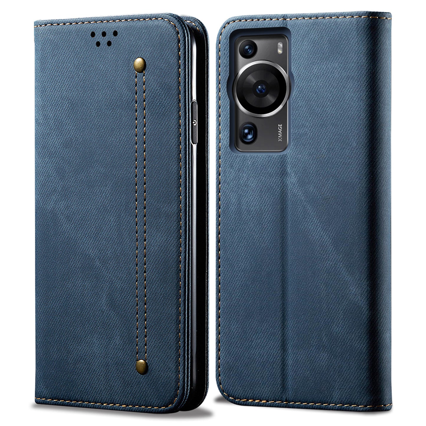 For Huawei P60 Pro / P60 Cell Phone Case PU Leather Jeans Cloth Texture Wallet Stand Phone Cover