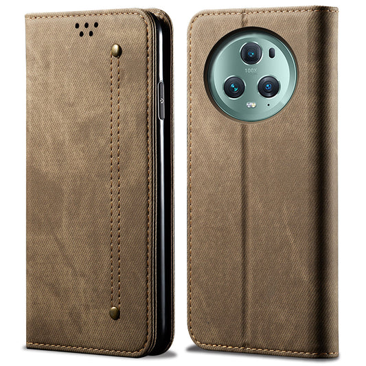 For Honor Magic5 Pro Wallet Function Jeans Cloth Texture Phone Case PU Leather Stand Phone Cover Shell