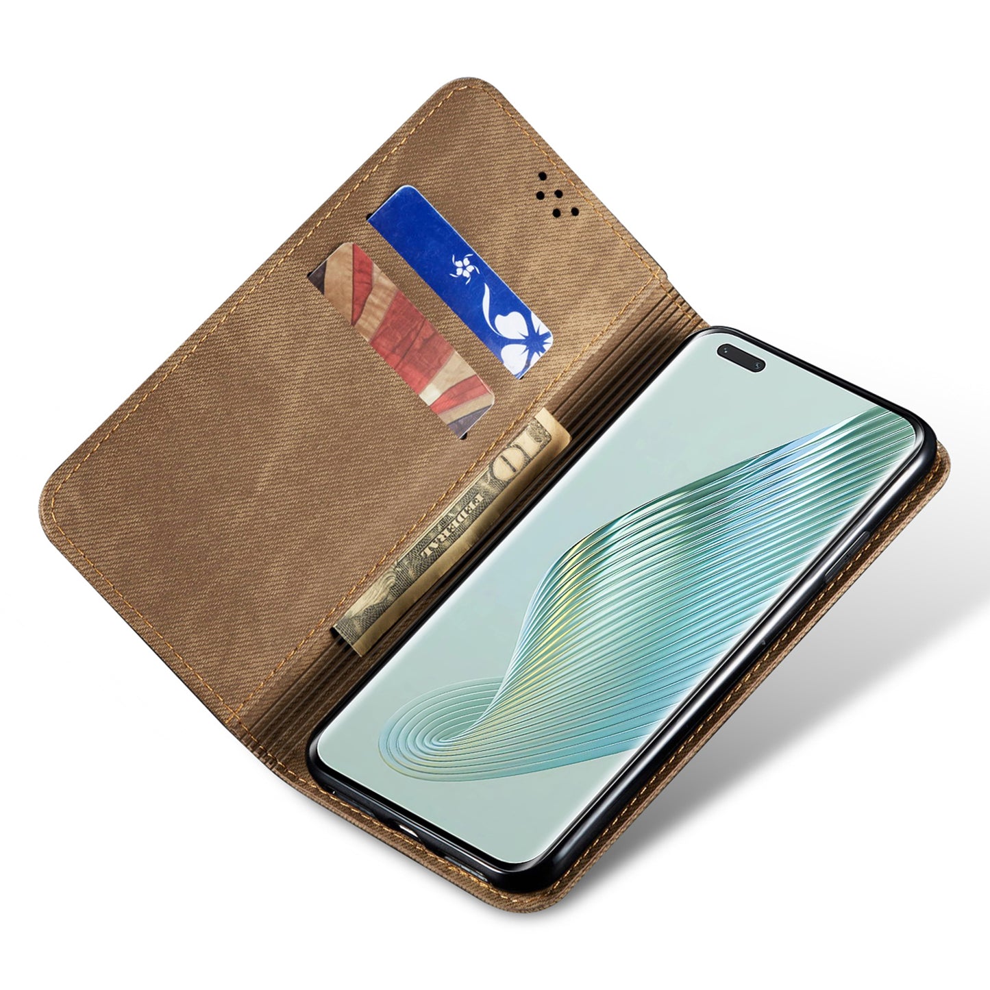 For Honor Magic5 Pro Wallet Function Jeans Cloth Texture Phone Case PU Leather Stand Phone Cover Shell