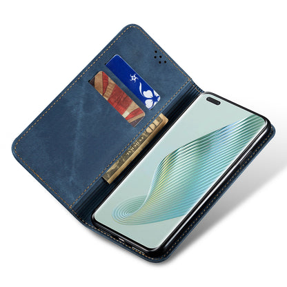 For Honor Magic5 Pro Wallet Function Jeans Cloth Texture Phone Case PU Leather Stand Phone Cover Shell