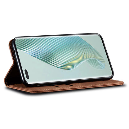 For Honor Magic5 Pro Wallet Function Jeans Cloth Texture Phone Case PU Leather Stand Phone Cover Shell