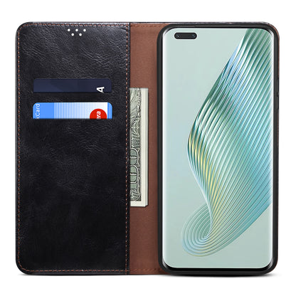 For Honor Magic5 Pro Anti-Scratch Phone Case Waxy Crazy Horse Texture Stand Wallet Leather Phone Cover