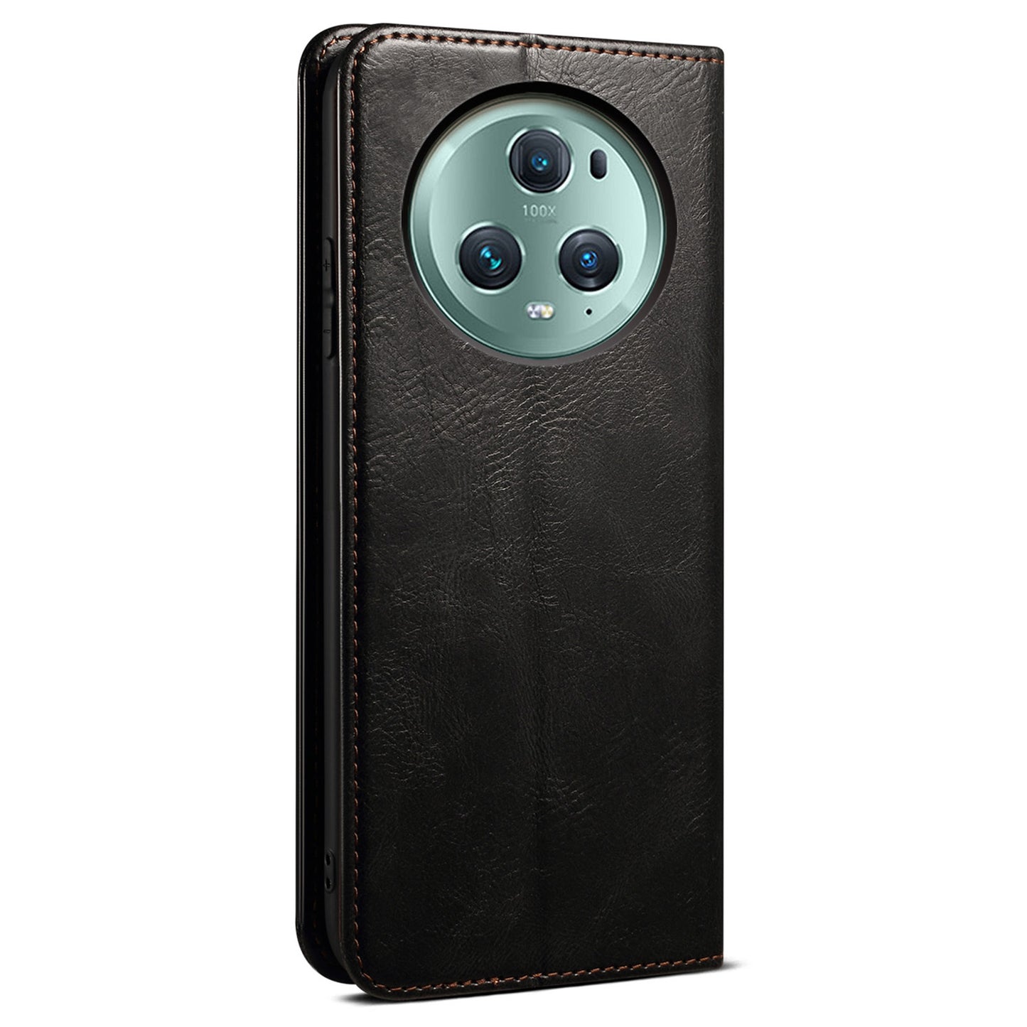 For Honor Magic5 Pro Anti-Scratch Phone Case Waxy Crazy Horse Texture Stand Wallet Leather Phone Cover