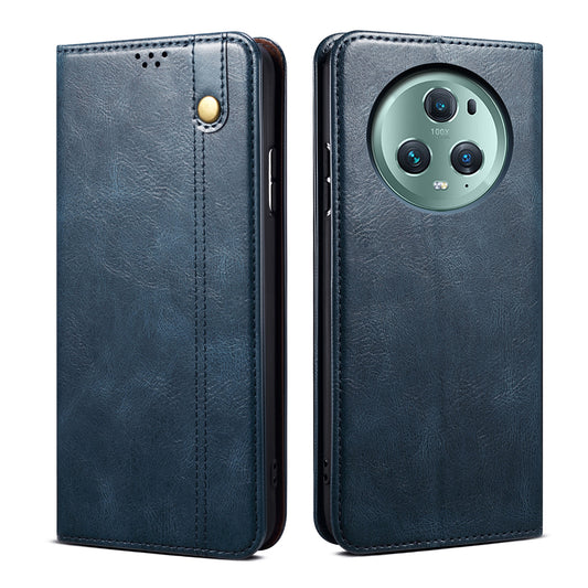 For Honor Magic5 Pro Anti-Scratch Phone Case Waxy Crazy Horse Texture Stand Wallet Leather Phone Cover