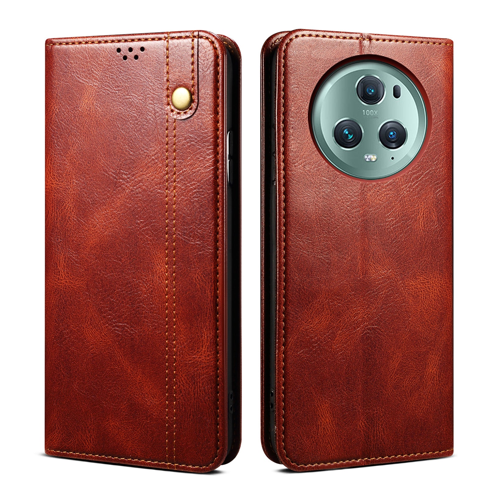 For Honor Magic5 Pro Anti-Scratch Phone Case Waxy Crazy Horse Texture Stand Wallet Leather Phone Cover