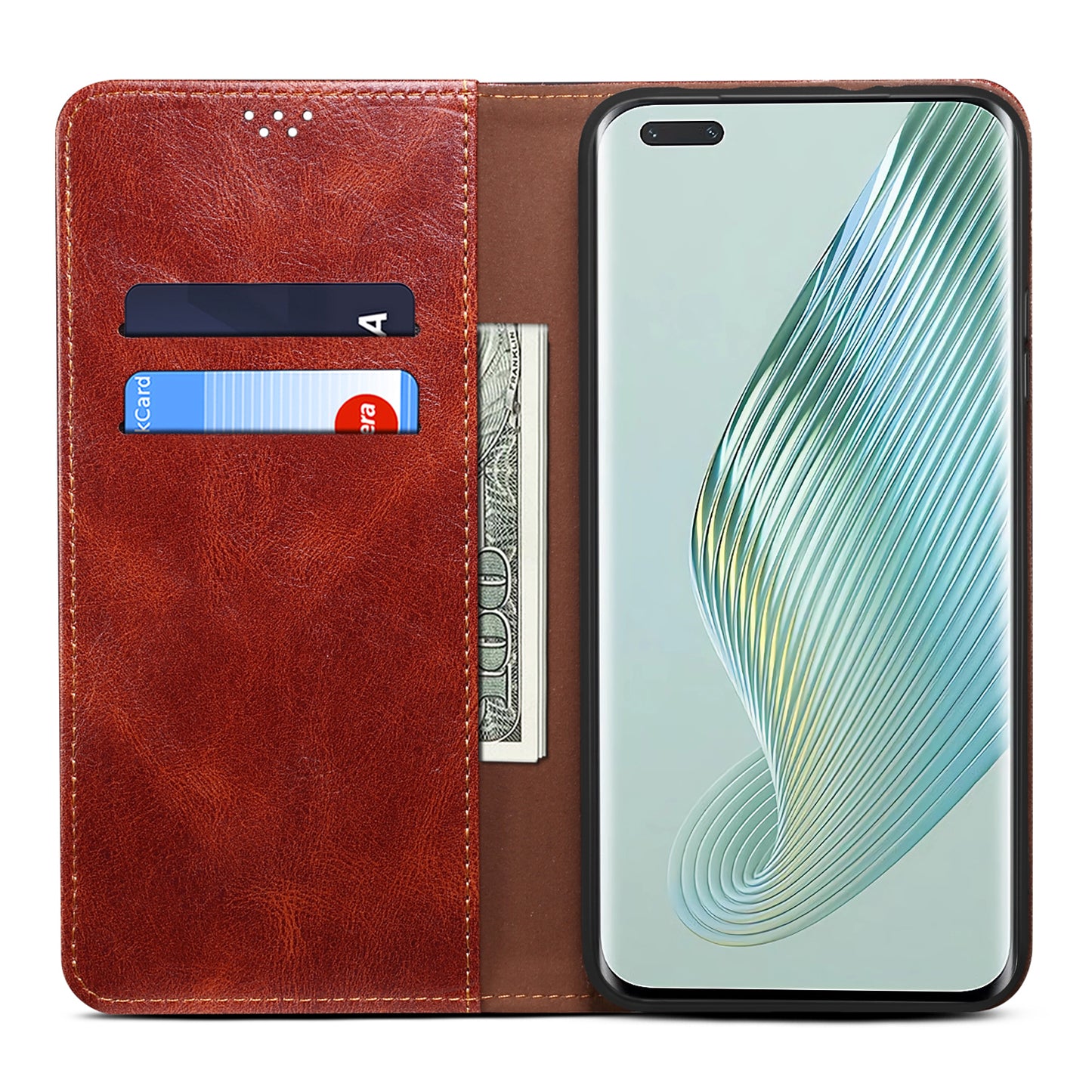 For Honor Magic5 Pro Anti-Scratch Phone Case Waxy Crazy Horse Texture Stand Wallet Leather Phone Cover