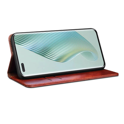 For Honor Magic5 Pro Anti-Scratch Phone Case Waxy Crazy Horse Texture Stand Wallet Leather Phone Cover