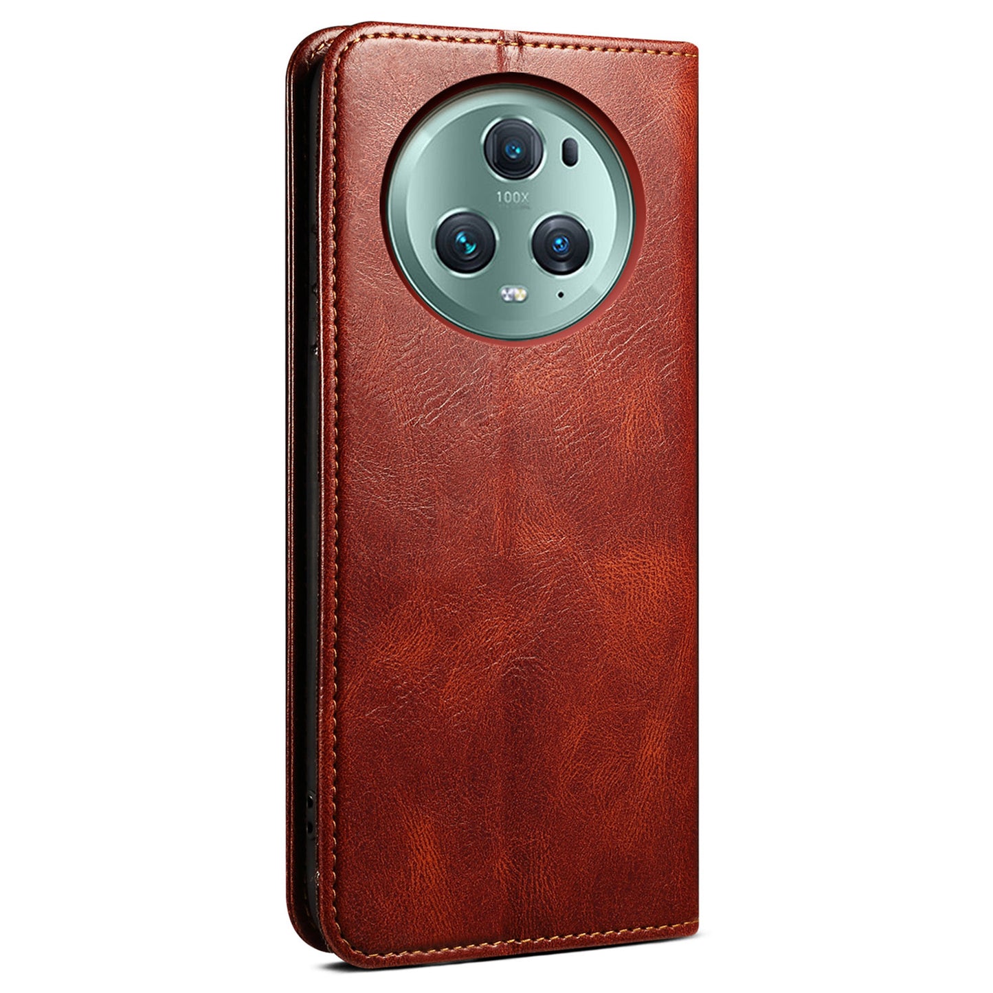 For Honor Magic5 Pro Anti-Scratch Phone Case Waxy Crazy Horse Texture Stand Wallet Leather Phone Cover