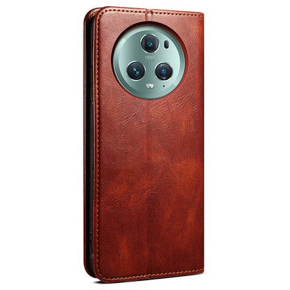 For Honor Magic5 Pro Anti-Scratch Phone Case Waxy Crazy Horse Texture Stand Wallet Leather Phone Cover
