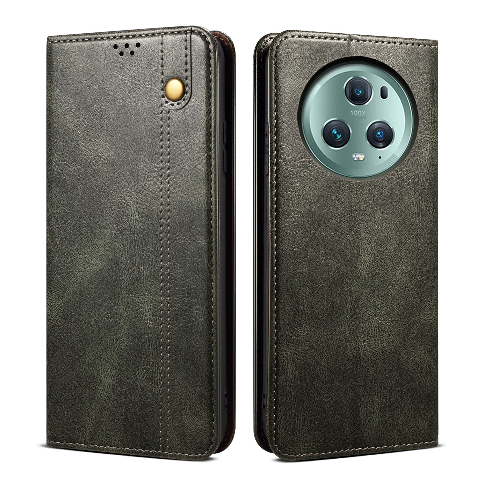 For Honor Magic5 Pro Anti-Scratch Phone Case Waxy Crazy Horse Texture Stand Wallet Leather Phone Cover