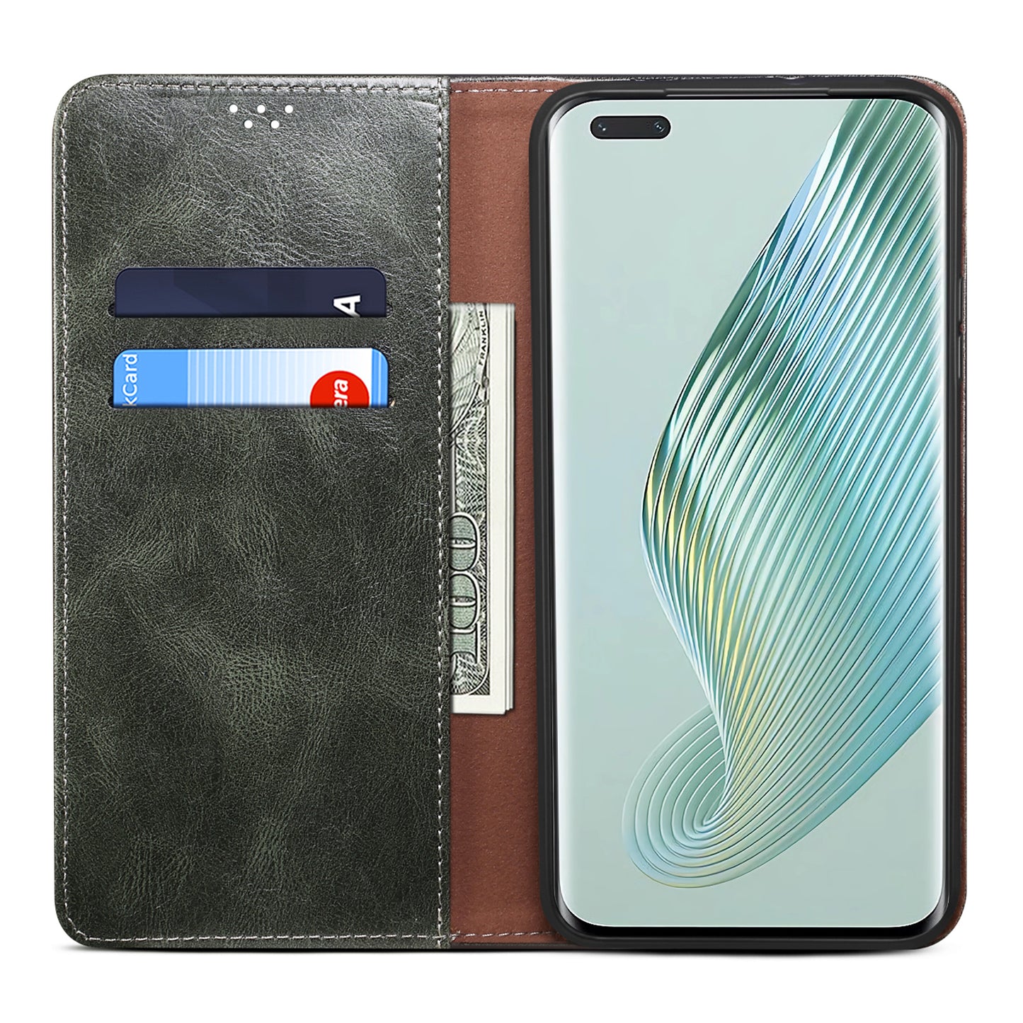 For Honor Magic5 Pro Anti-Scratch Phone Case Waxy Crazy Horse Texture Stand Wallet Leather Phone Cover