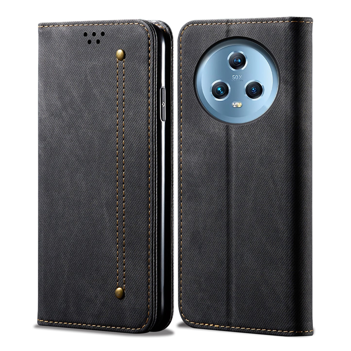 For Honor Magic5 Jeans Cloth Texture Phone Case PU Leather Wallet Stand Phone Cover