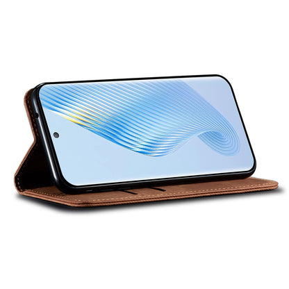 For Honor Magic5 Jeans Cloth Texture Phone Case PU Leather Wallet Stand Phone Cover