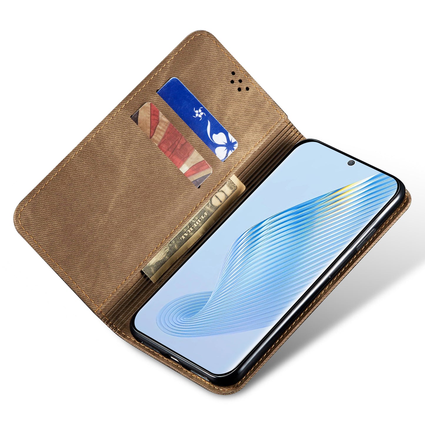 For Honor Magic5 Jeans Cloth Texture Phone Case PU Leather Wallet Stand Phone Cover