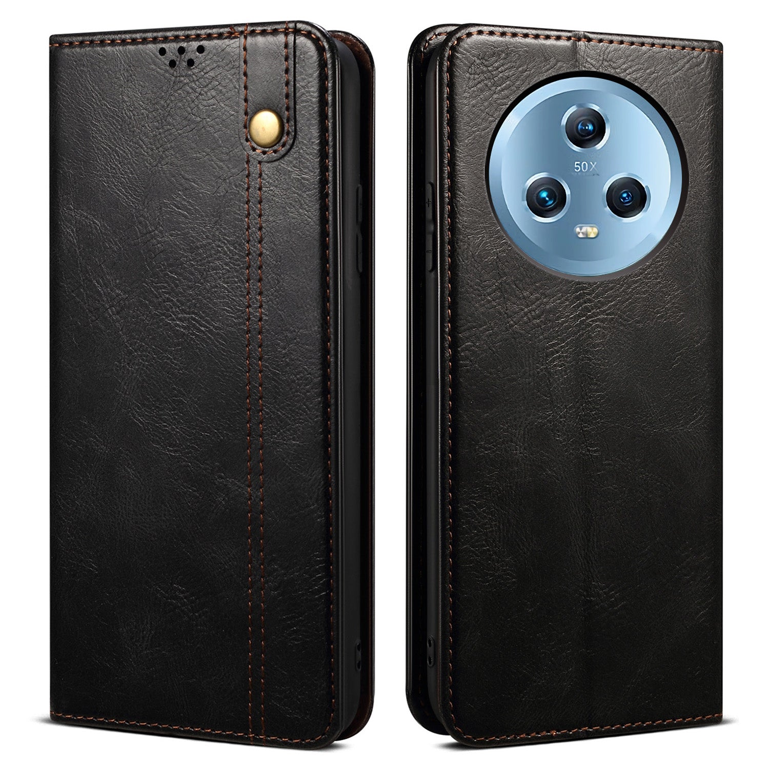 For Honor Magic5 Stand Wallet Leather Cell Phone Cover Waxy Crazy Horse Texture Mobile Phone Case