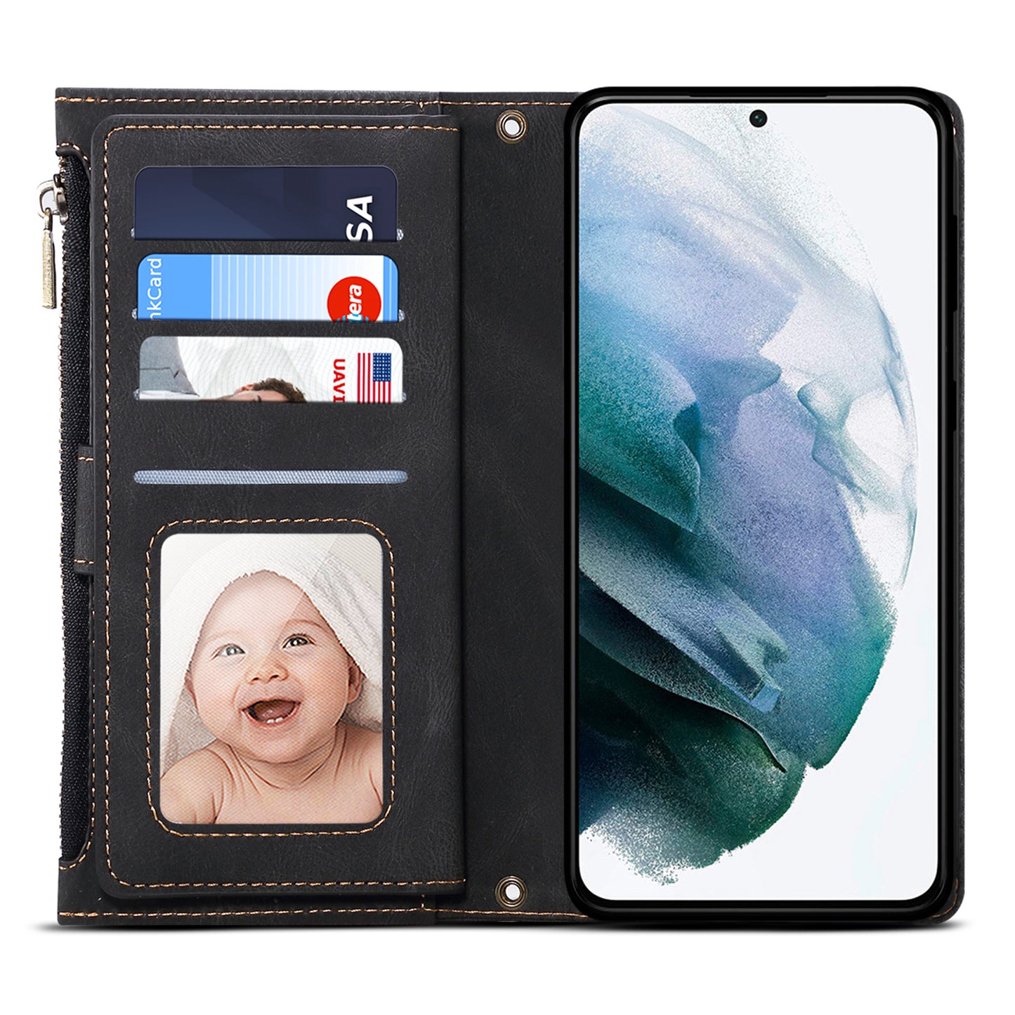 ESEBLE Star Series for Samsung Galaxy M54 5G / F54 5G Phone Stand Case Zipper Pocket Wallet Leather Phone Cover