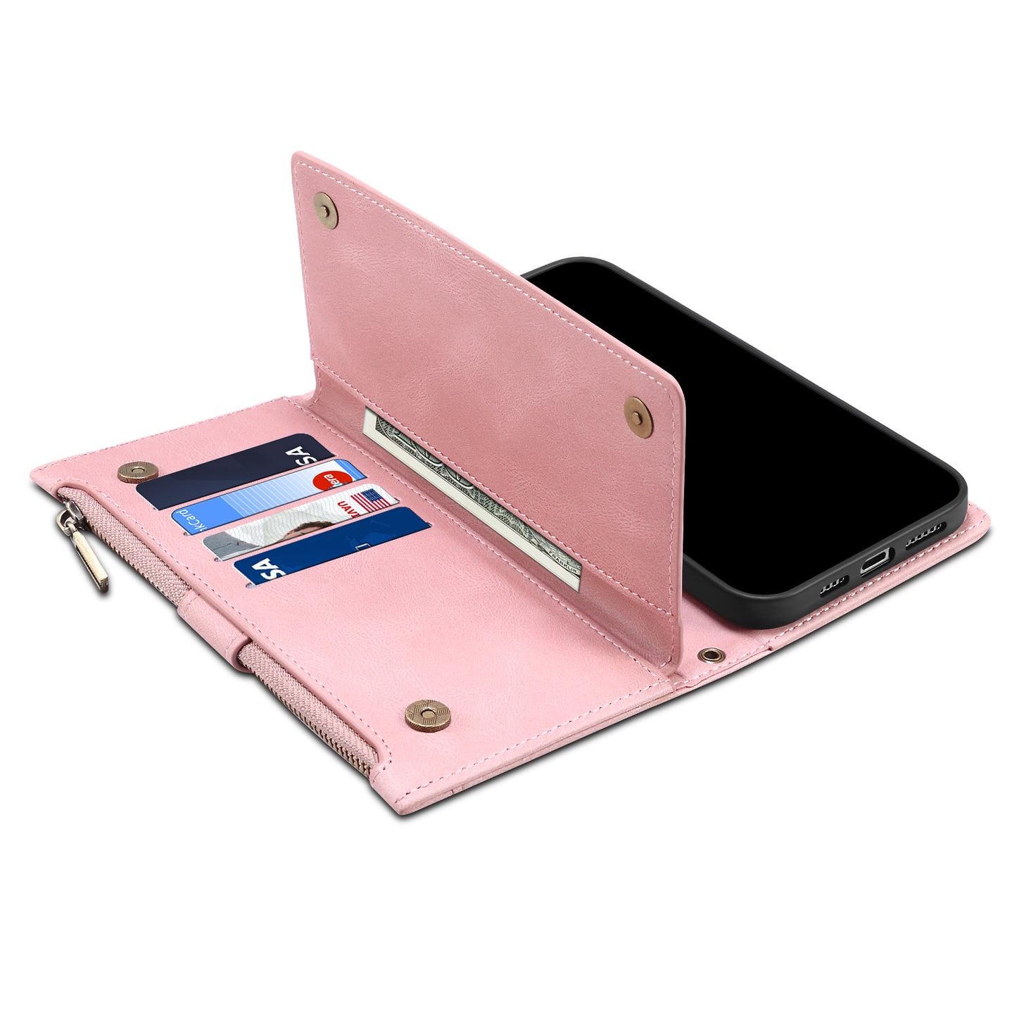 ESEBLE Star Series for Samsung Galaxy M54 5G / F54 5G Phone Stand Case Zipper Pocket Wallet Leather Phone Cover