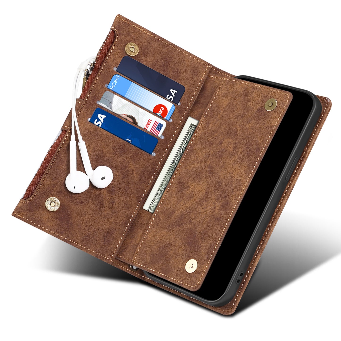 ESEBLE Star Series for Samsung Galaxy M54 5G / F54 5G Phone Stand Case Zipper Pocket Wallet Leather Phone Cover