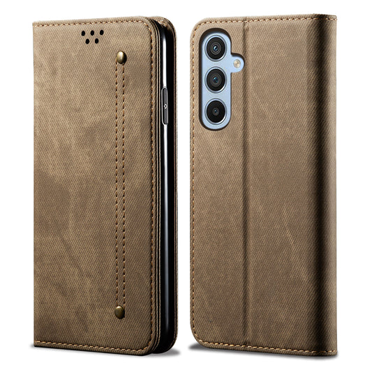 For Samsung Galaxy M54 5G / F54 5G Anti-Scratch Phone Case PU Leather Jeans Cloth Texture Wallet Stand Phone Cover