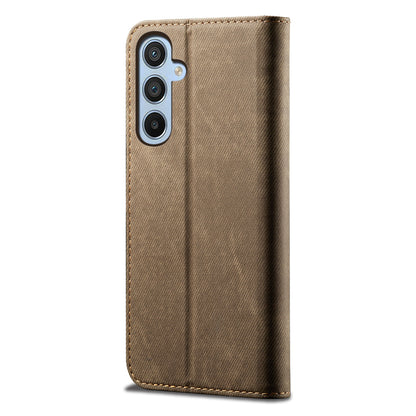 For Samsung Galaxy M54 5G / F54 5G Anti-Scratch Phone Case PU Leather Jeans Cloth Texture Wallet Stand Phone Cover