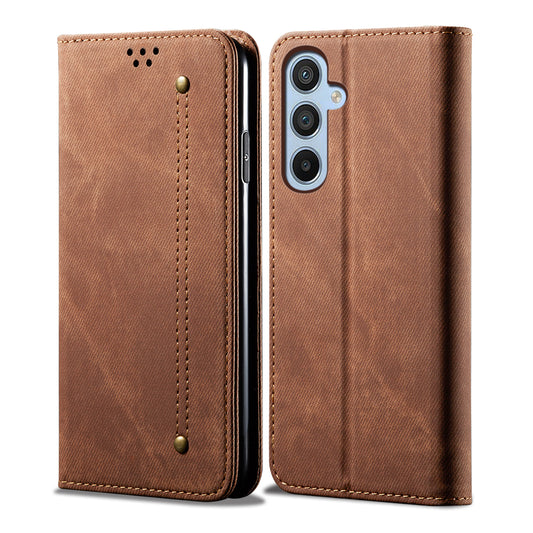For Samsung Galaxy M54 5G / F54 5G Anti-Scratch Phone Case PU Leather Jeans Cloth Texture Wallet Stand Phone Cover