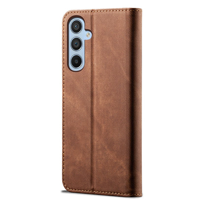 For Samsung Galaxy M54 5G / F54 5G Anti-Scratch Phone Case PU Leather Jeans Cloth Texture Wallet Stand Phone Cover