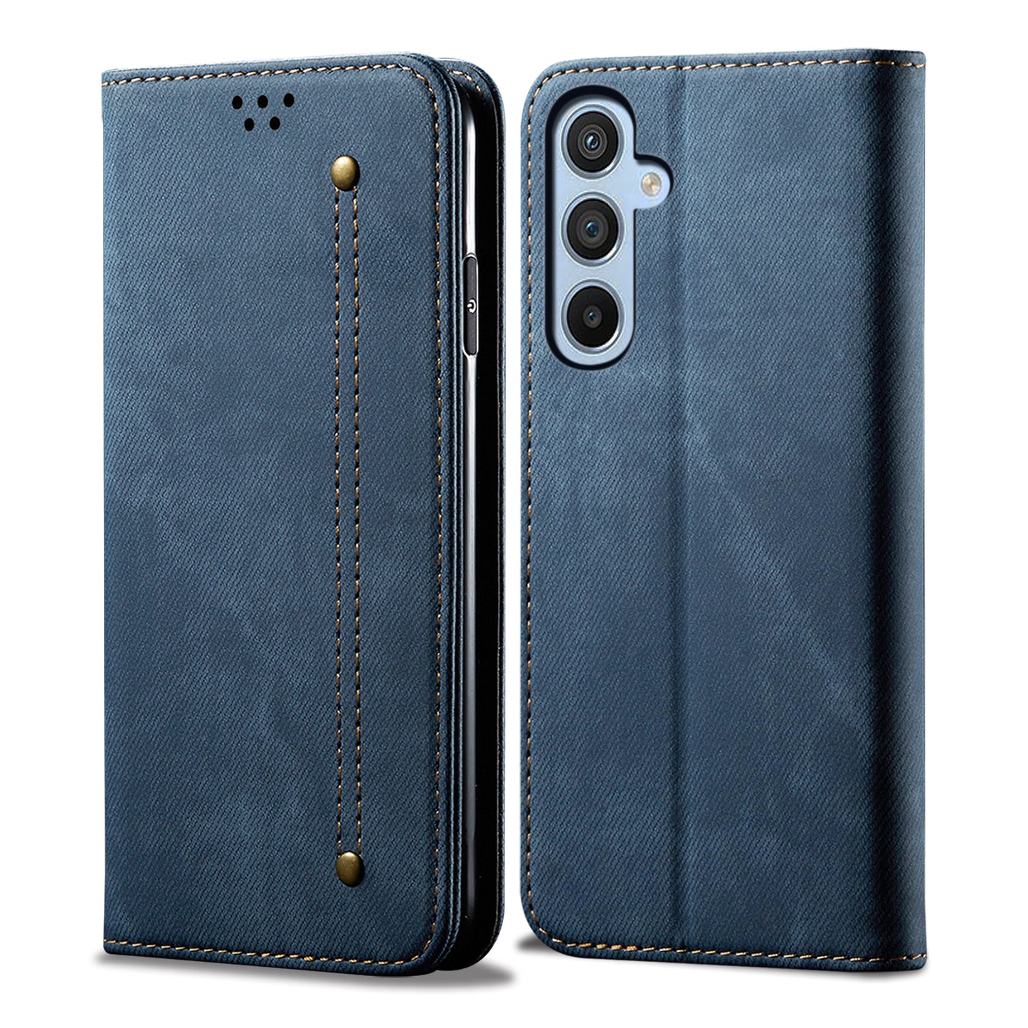 For Samsung Galaxy M54 5G / F54 5G Anti-Scratch Phone Case PU Leather Jeans Cloth Texture Wallet Stand Phone Cover