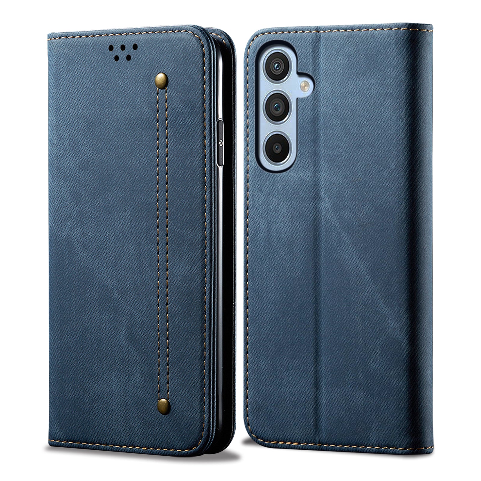 For Samsung Galaxy M54 5G / F54 5G Anti-Scratch Phone Case PU Leather Jeans Cloth Texture Wallet Stand Phone Cover