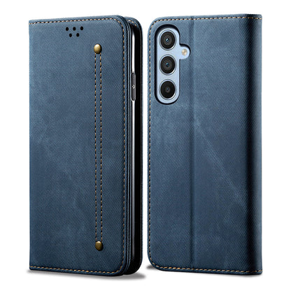 For Samsung Galaxy M54 5G / F54 5G Anti-Scratch Phone Case PU Leather Jeans Cloth Texture Wallet Stand Phone Cover