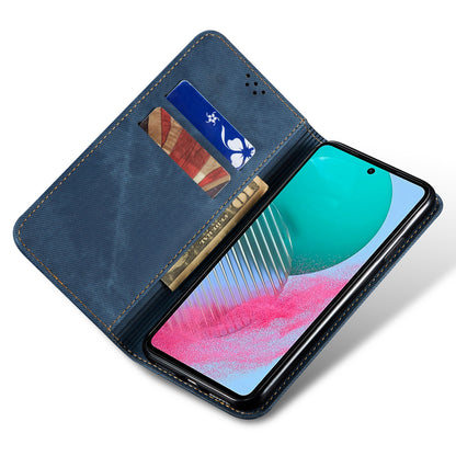 For Samsung Galaxy M54 5G / F54 5G Anti-Scratch Phone Case PU Leather Jeans Cloth Texture Wallet Stand Phone Cover