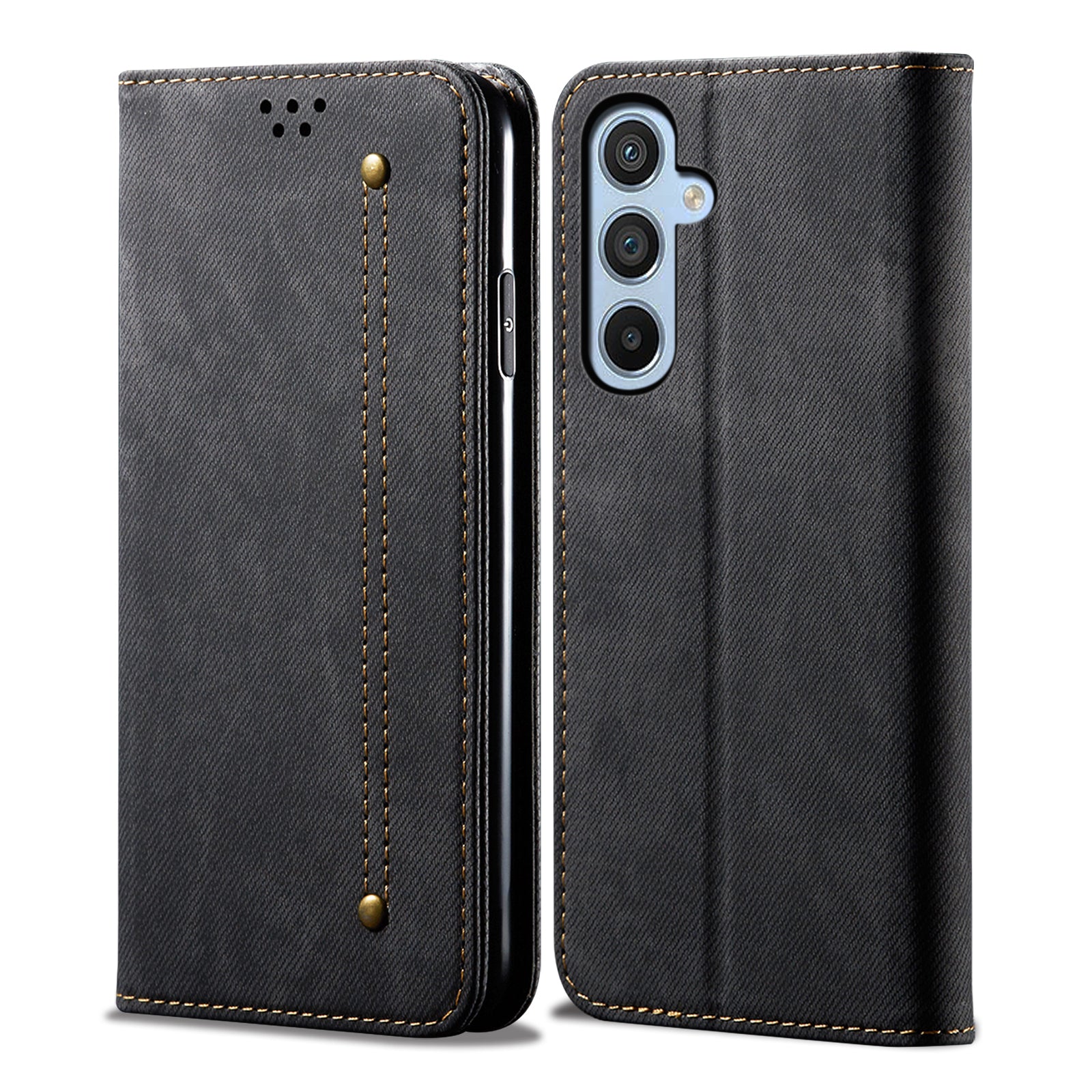 For Samsung Galaxy M54 5G / F54 5G Anti-Scratch Phone Case PU Leather Jeans Cloth Texture Wallet Stand Phone Cover