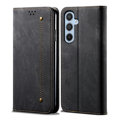 For Samsung Galaxy M54 5G / F54 5G Anti-Scratch Phone Case PU Leather Jeans Cloth Texture Wallet Stand Phone Cover