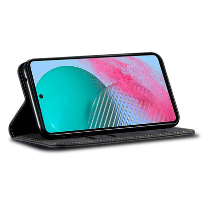 For Samsung Galaxy M54 5G / F54 5G Anti-Scratch Phone Case PU Leather Jeans Cloth Texture Wallet Stand Phone Cover
