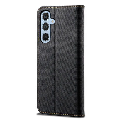 For Samsung Galaxy M54 5G / F54 5G Anti-Scratch Phone Case PU Leather Jeans Cloth Texture Wallet Stand Phone Cover