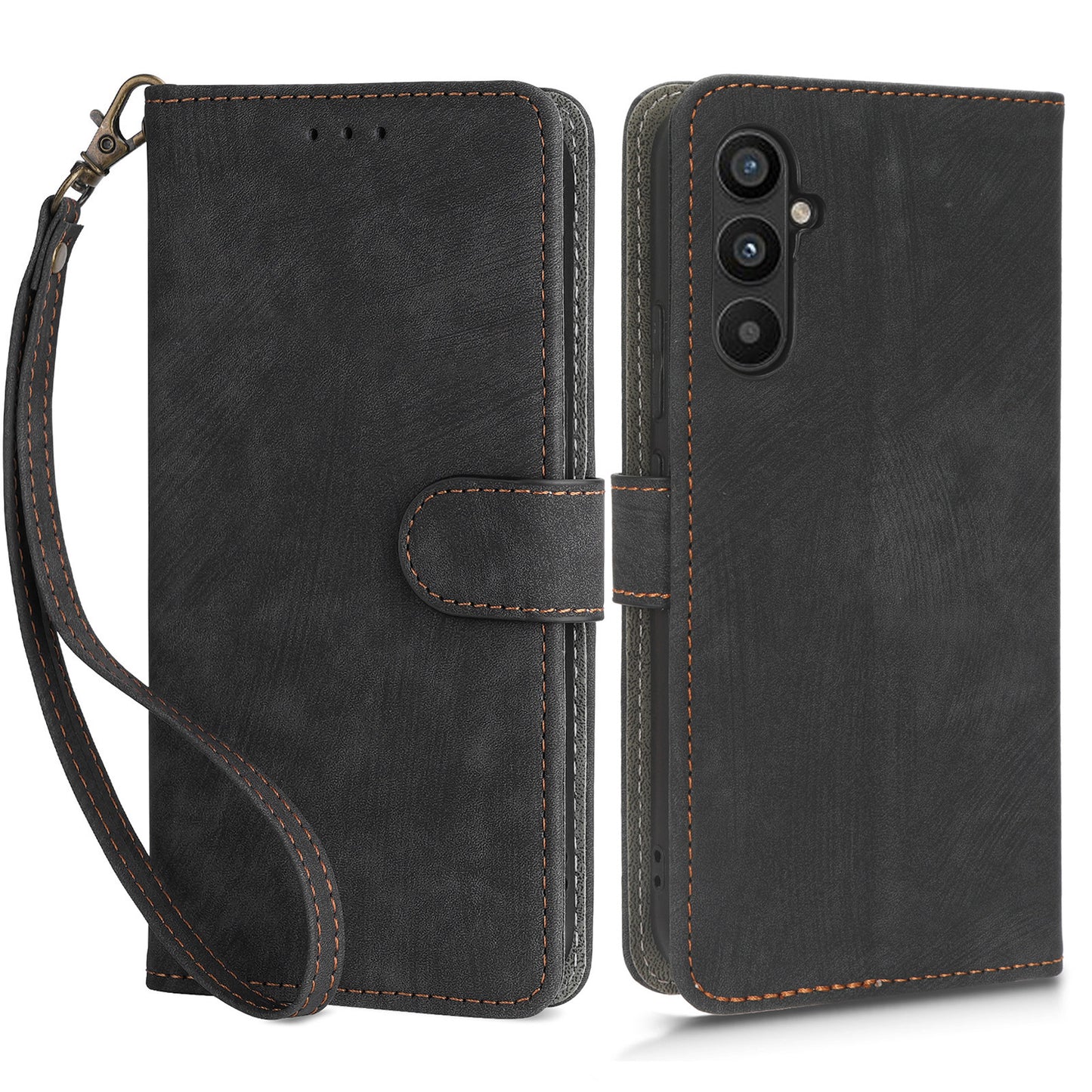 For Samsung Galaxy M14 5G RFID Blocking Leather Phone Cover Wallet Stand Phone Case with Strap