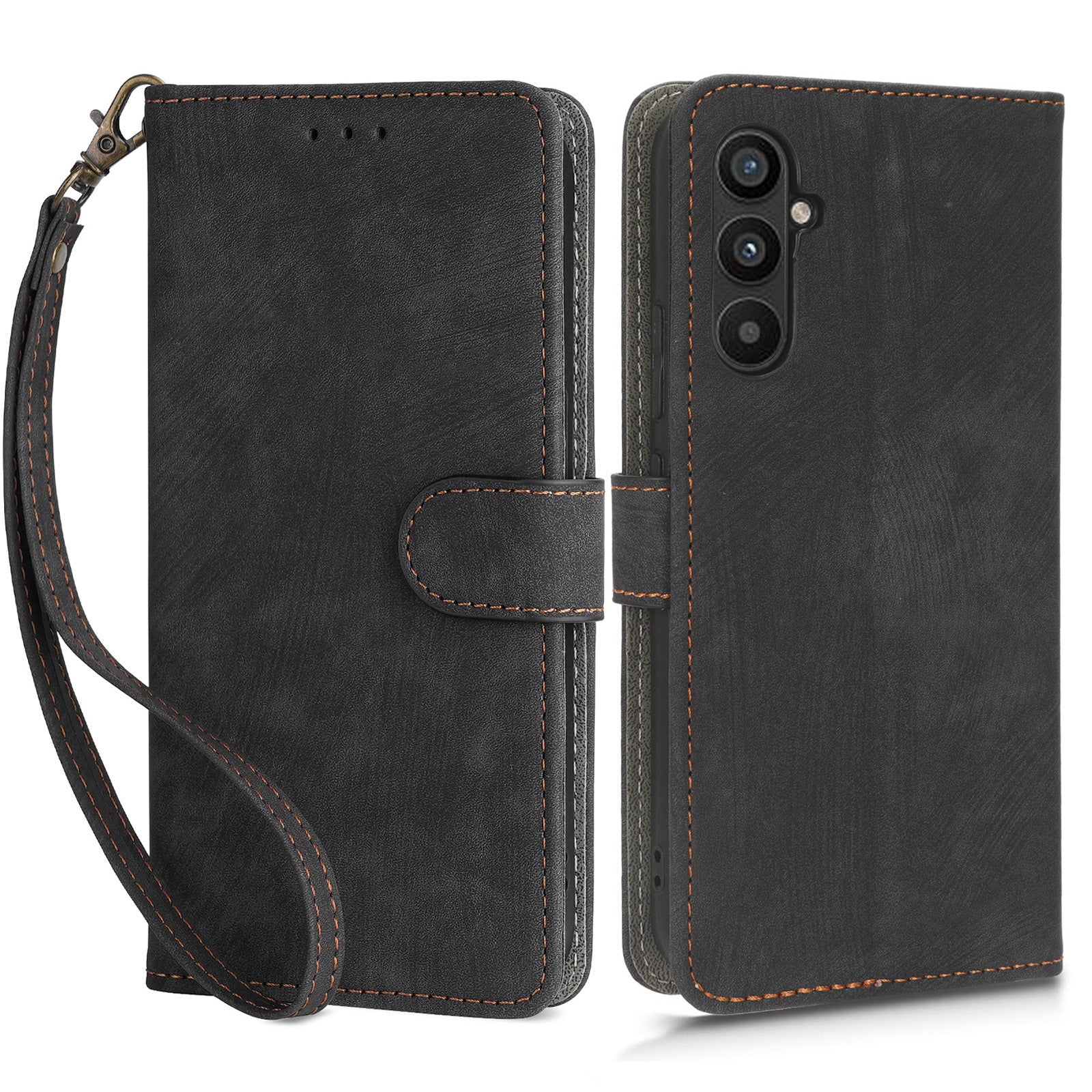 For Samsung Galaxy M14 5G RFID Blocking Leather Phone Cover Wallet Stand Phone Case with Strap