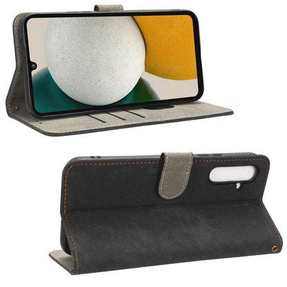 For Samsung Galaxy M14 5G RFID Blocking Leather Phone Cover Wallet Stand Phone Case with Strap