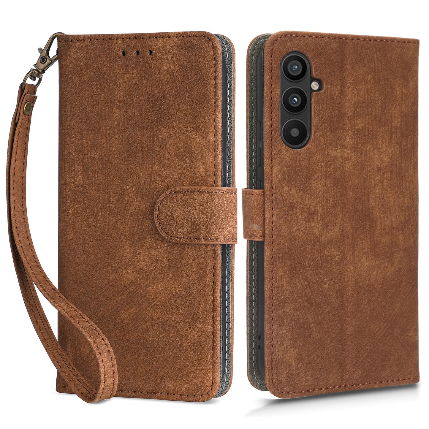 For Samsung Galaxy M14 5G RFID Blocking Leather Phone Cover Wallet Stand Phone Case with Strap