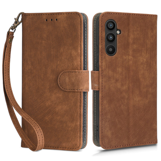 For Samsung Galaxy M14 5G RFID Blocking Leather Phone Cover Wallet Stand Phone Case with Strap