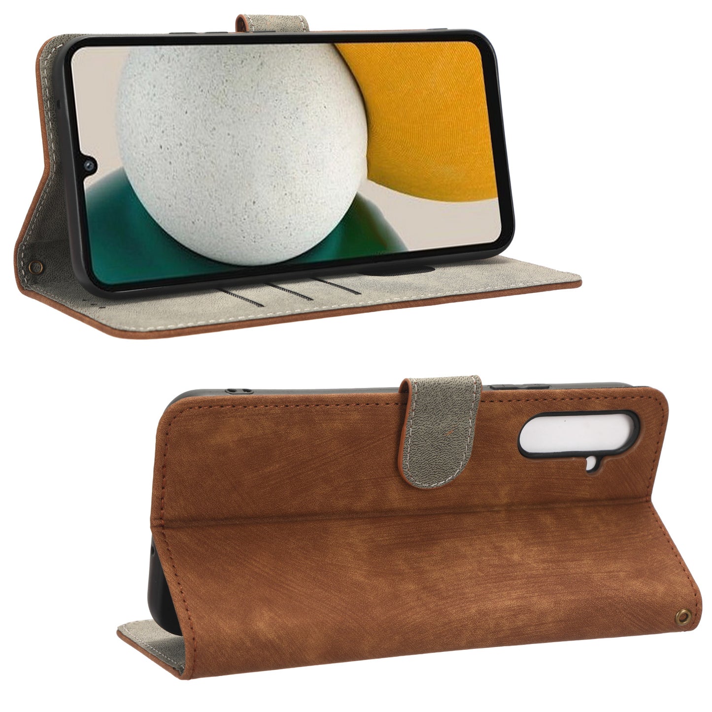 For Samsung Galaxy M14 5G RFID Blocking Leather Phone Cover Wallet Stand Phone Case with Strap
